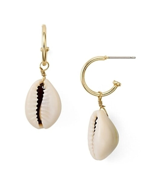 Aqua Shell Hoop Earrings White